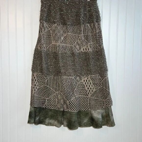 Donna Vinci Love The Queen Mocha Ragged Lined Skirt With Lace Details Size Small - Picture 7 of 11